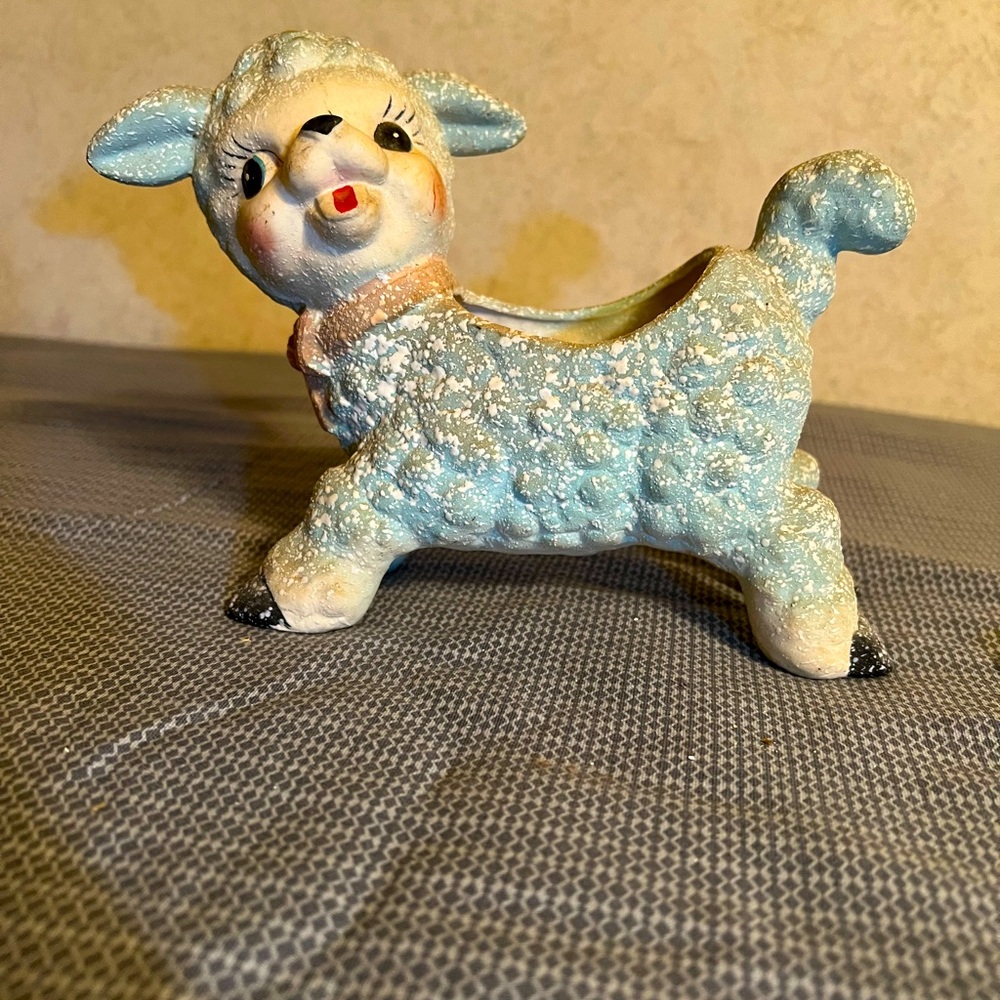 Vintage MCM Blue Lamb Planter